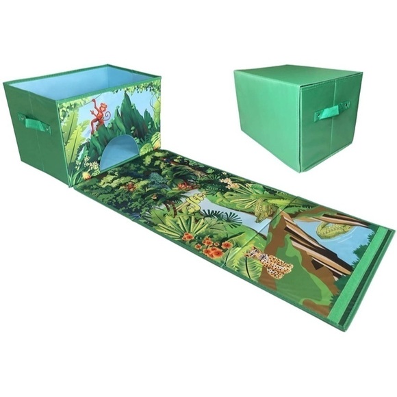 Brand New 2 in 1 Collapsible Toy Storage Box with Roll Out Play Mat Jungle Theme - Picture 2 of 8